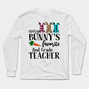 Every Bunny's Favorite 2nd Grade Teacher Leopard Buffalo Bunny Easter Day Long Sleeve T-Shirt